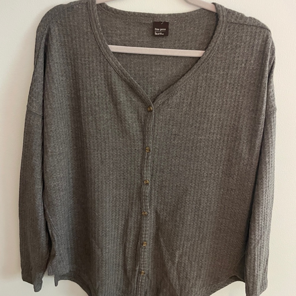 Free Press (Nordstrom Rack) Charcoal Gray Button-Up Sweater Top